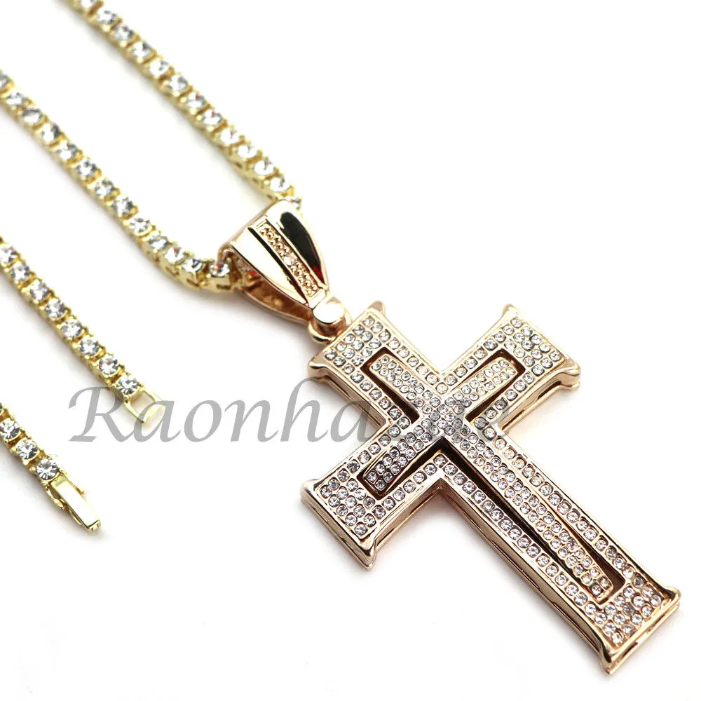 14K GOLD PT JESUS CROSS 18" TENNIS CHAIN 16" 30" CHOKER CUBAN CHAIN S25