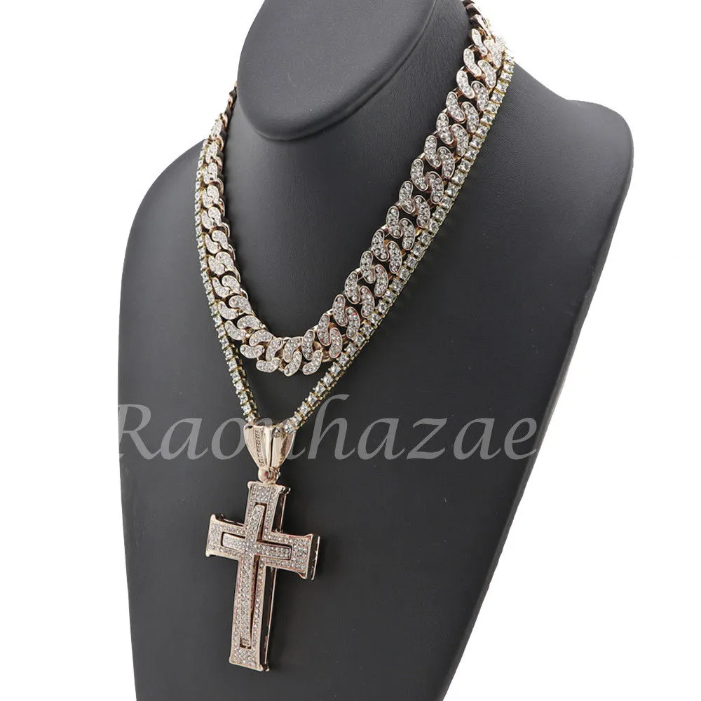 14K GOLD PT JESUS CROSS 18" TENNIS CHAIN 16" 30" CHOKER CUBAN CHAIN S25