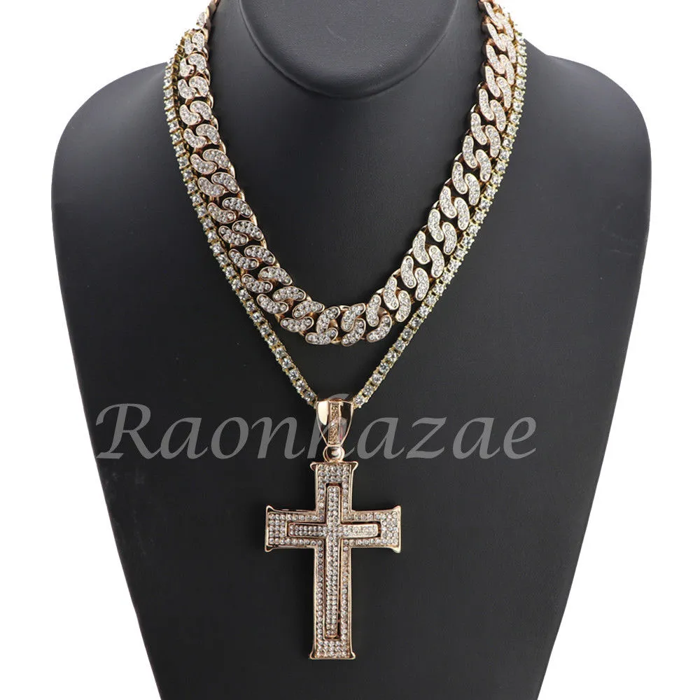 14K GOLD PT JESUS CROSS 18" TENNIS CHAIN 16" 30" CHOKER CUBAN CHAIN S25