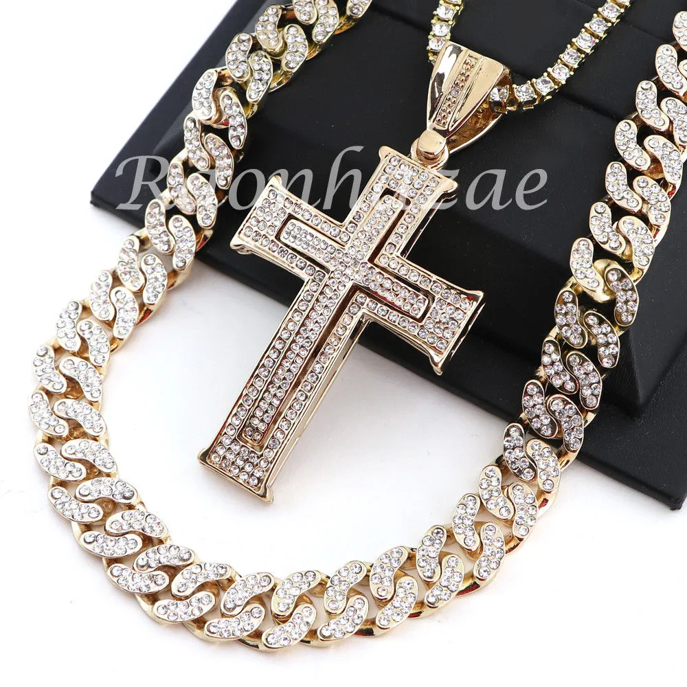 14K GOLD PT JESUS CROSS 18" TENNIS CHAIN 16" 30" CHOKER CUBAN CHAIN S25