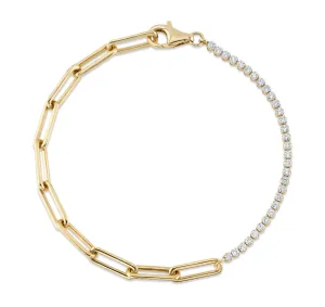14K Yellow Gold Diamond Tennis Paperclip Bracelet