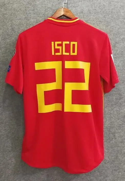 2018 Men Spain Jersey Home 22 Isco Jersey Soccer World Cup Jersey Player