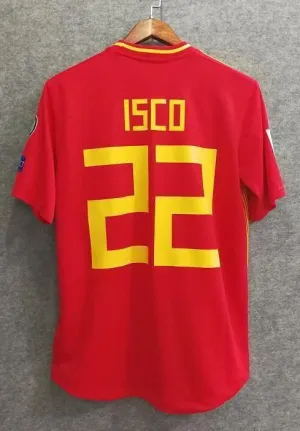 2018 Men Spain Jersey Home 22 Isco Jersey Soccer World Cup Jersey Player