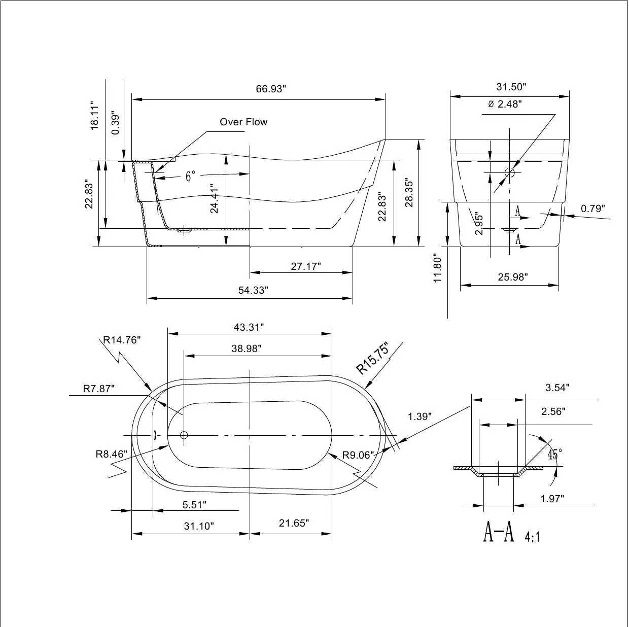 67" Freestanding Soaking Tub with Left Drain