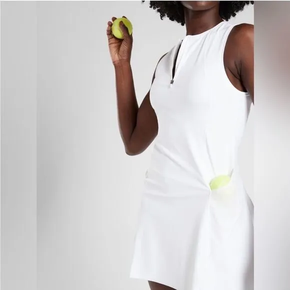 Athleta Tennis Dress White Zip Front Size Medium