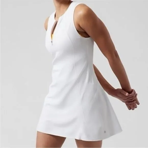Athleta Tennis Dress White Zip Front Size Medium