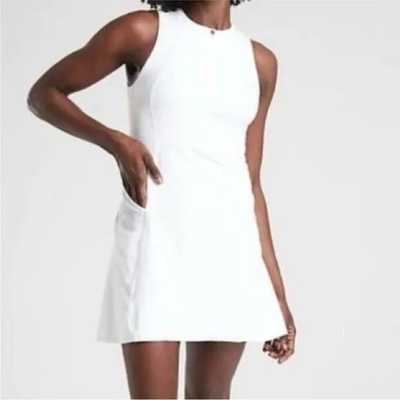 Athleta Tennis Dress White Zip Front Size Medium