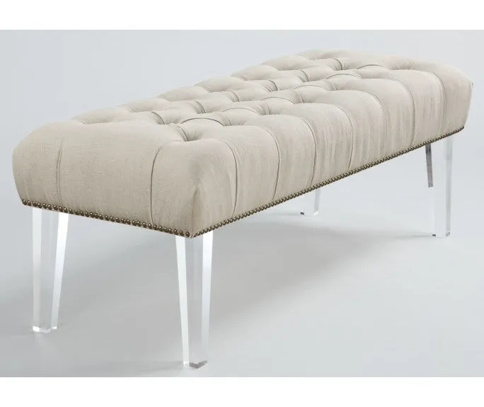 Beige Linen Lucite Bench