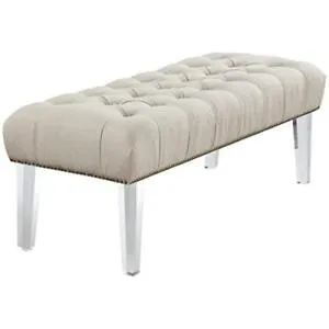 Beige Linen Lucite Bench