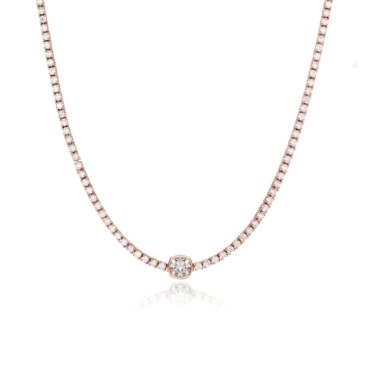 Bezel Solitaire Diamond Tennis Necklace
