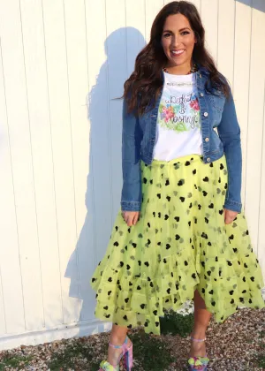 Black Heart, Colorful Soul High/Low Skirt - Neon Yellow