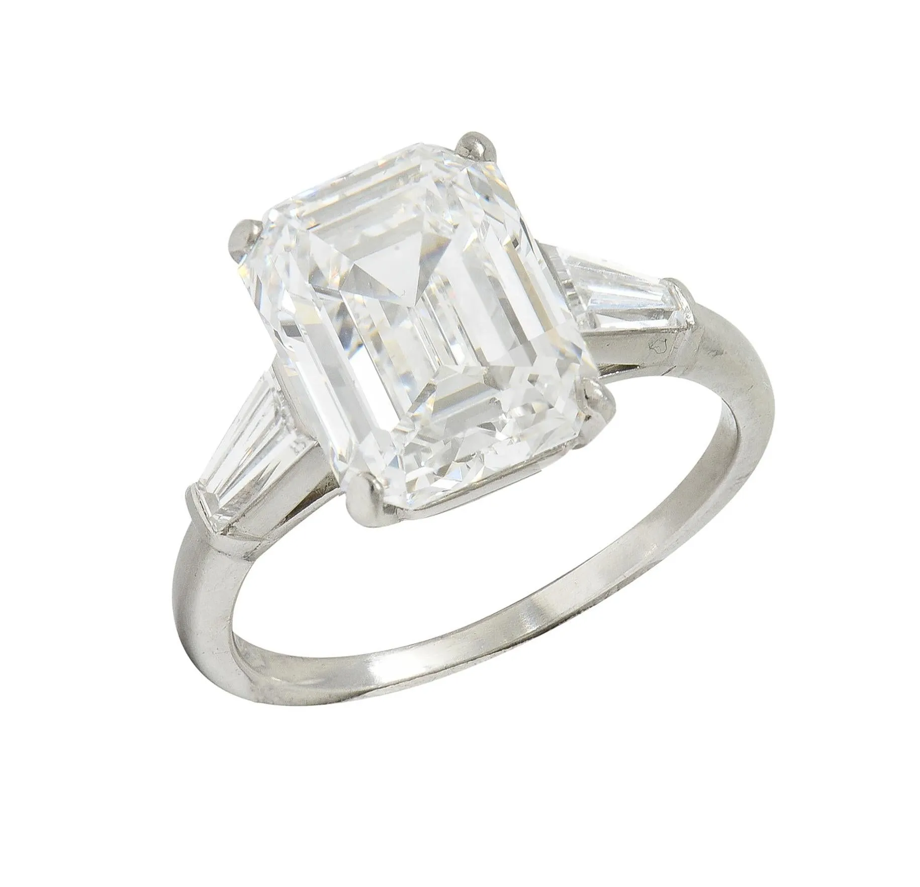Cartier Mid-Century 5.40 CTW Emerald Cut Diamond Platinum Vintage Engagement Ring GIA