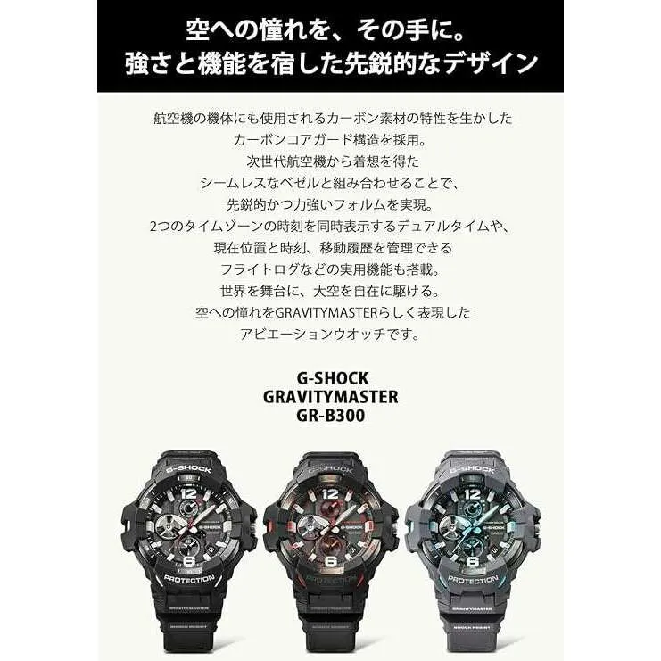 CASIO G-SHOCK GRAVITYMASTER BLUETOOTH SOLAR ANALOG GREY & BLUE MEN WATCH GR-B300-8A2JF