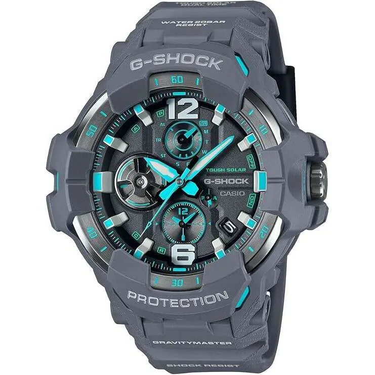 CASIO G-SHOCK GRAVITYMASTER BLUETOOTH SOLAR ANALOG GREY & BLUE MEN WATCH GR-B300-8A2JF