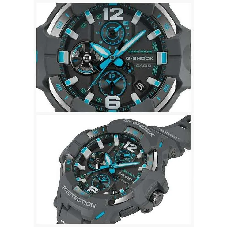 CASIO G-SHOCK GRAVITYMASTER BLUETOOTH SOLAR ANALOG GREY & BLUE MEN WATCH GR-B300-8A2JF