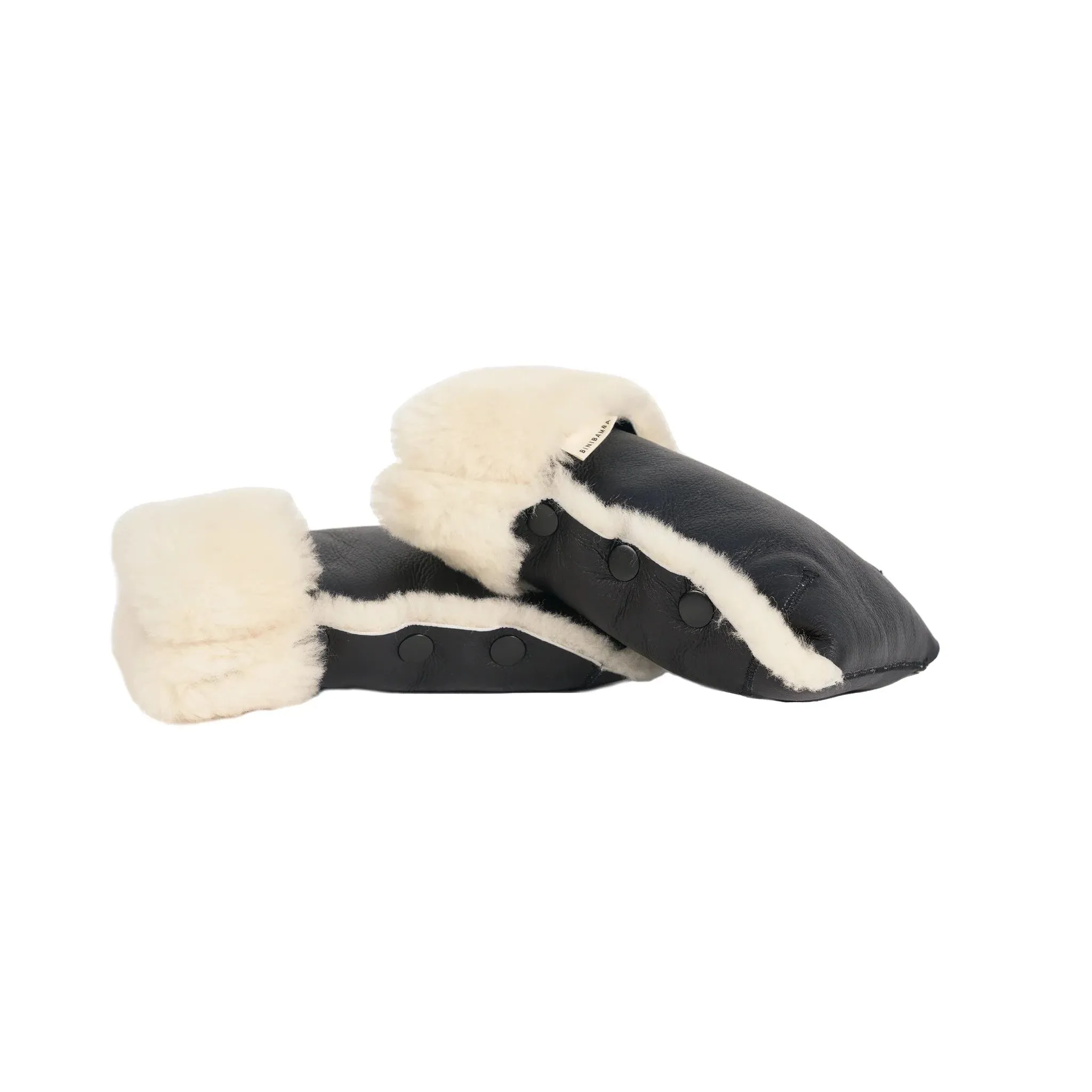Coated Sheepskin Buggy Mittens (Noir/Milk)