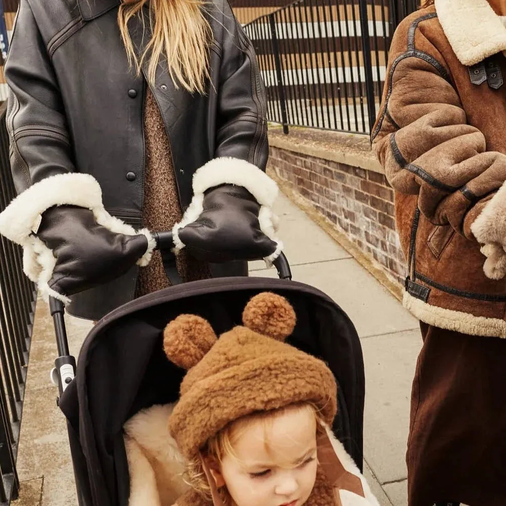 Coated Sheepskin Buggy Mittens (Noir/Milk)