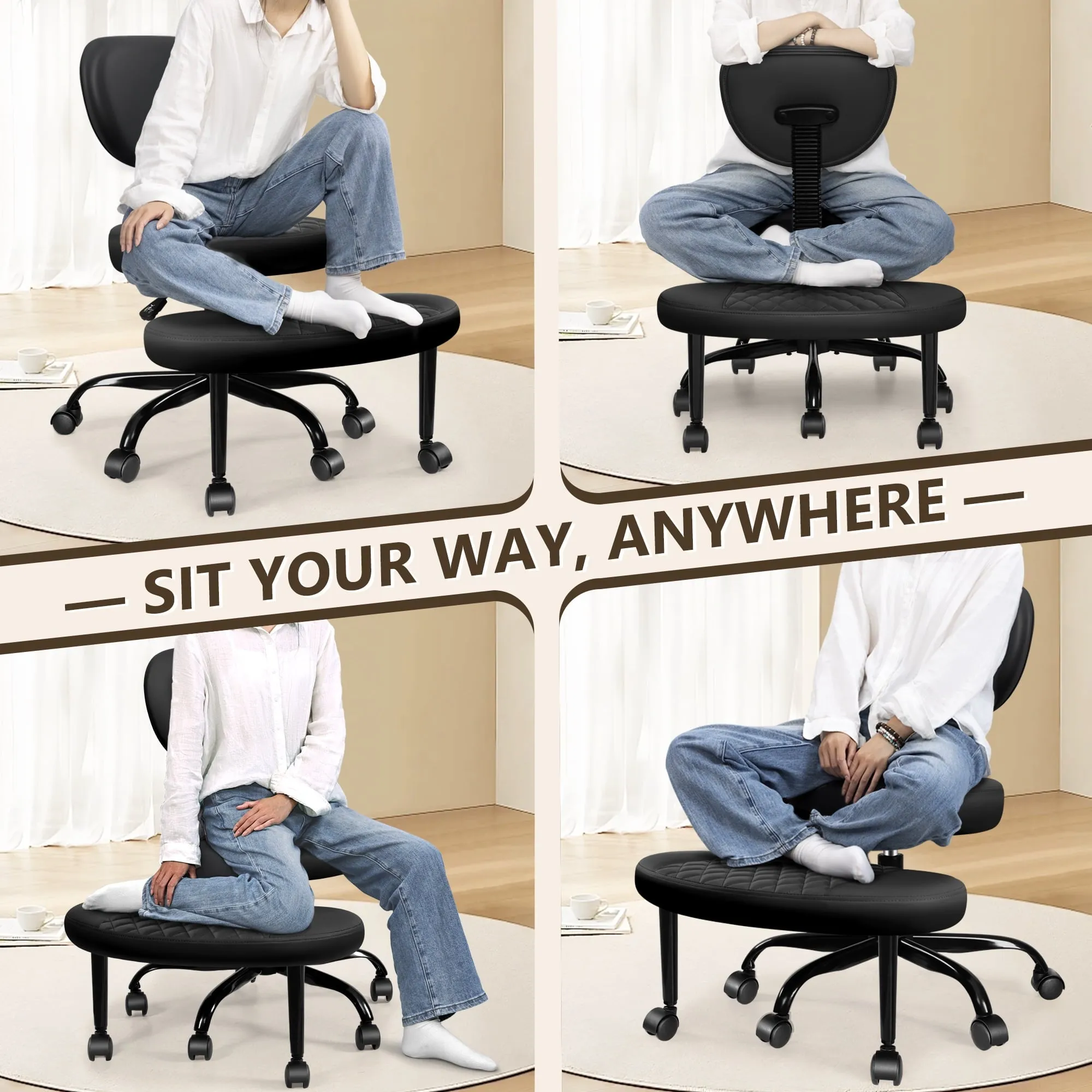 Cross Legged Office Chair, Meditation Chair W/ Lumbar Support