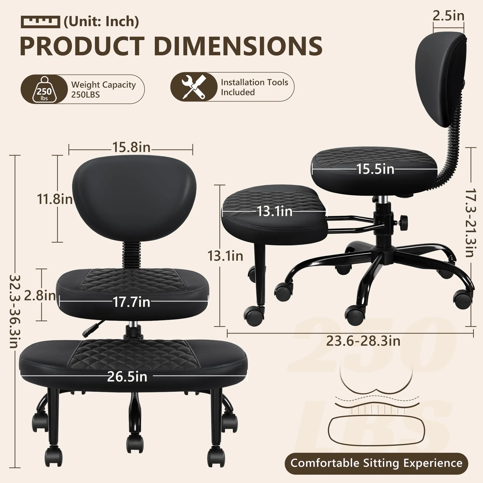 Cross Legged Office Chair, Meditation Chair W/ Lumbar Support