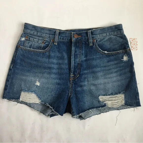 Free People Sophia Mid Rise Distressed Buttonfly Cut Off Denim Jean Shorts 31