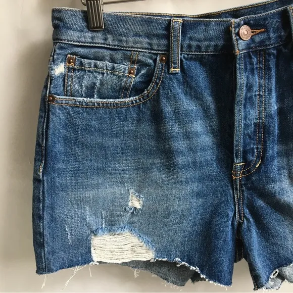 Free People Sophia Mid Rise Distressed Buttonfly Cut Off Denim Jean Shorts 31