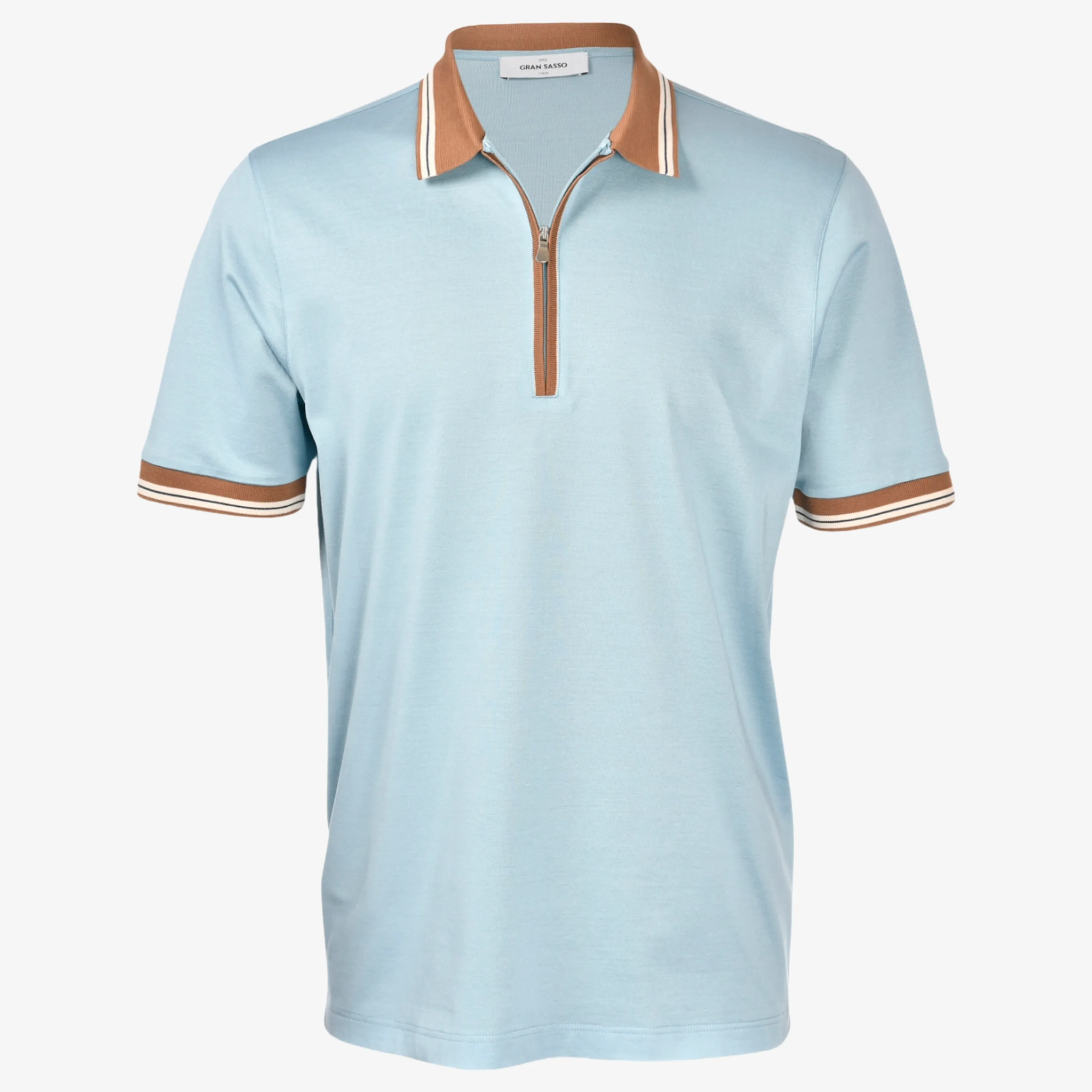 Gran Sasso Tennis Zip Collar Polo Shirt - Aqua