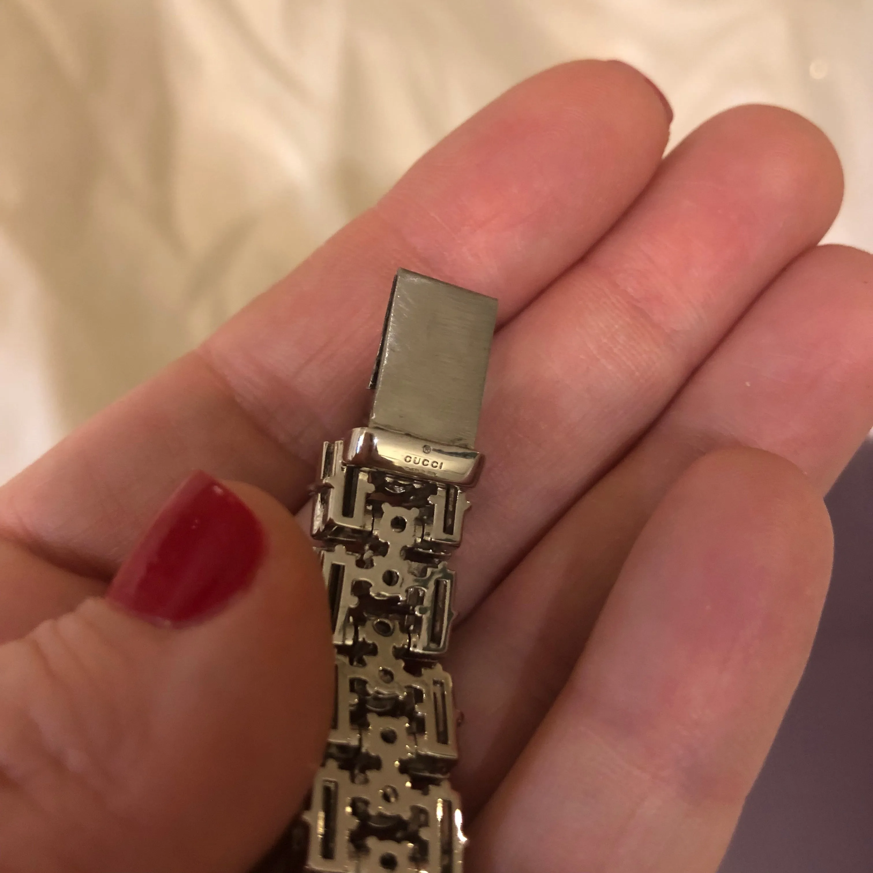 Gucci Silver Crystal GG Web Tennis Bracelet
