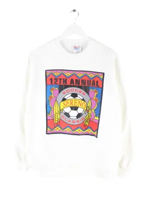 Hanes 90s Vintage Sereno Soccer Print Sweater Weiß L