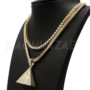 Hip Hop 3D Pyramid Ankh Pendant W/ Franco Chain / Tennis Choker Chain.