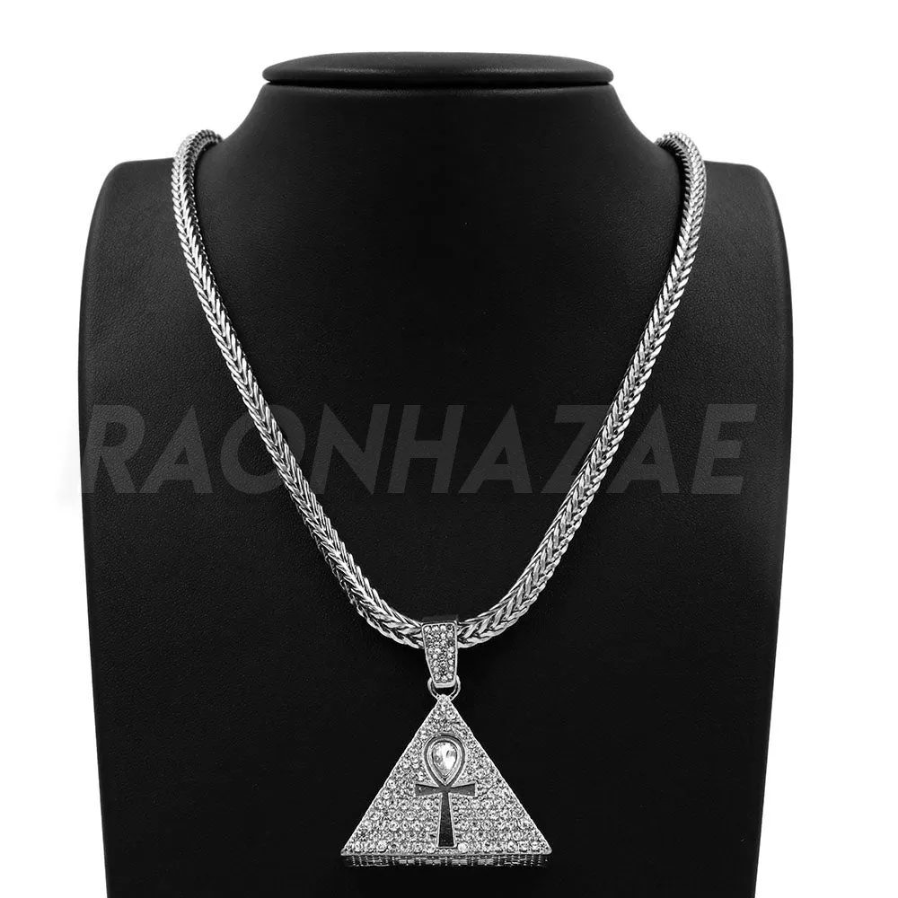 Hip Hop 3D Pyramid Ankh Pendant W/ Franco Chain / Tennis Choker Chain.