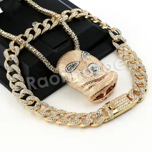 Hip Hop Quavo Goon Mask Miami Cuban Choker Chain Tennis Necklace L56