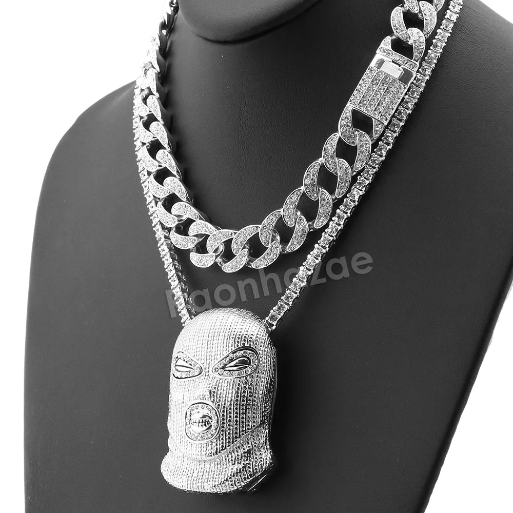 Hip Hop Quavo Goon Mask Miami Cuban Choker Chain Tennis Necklace L56