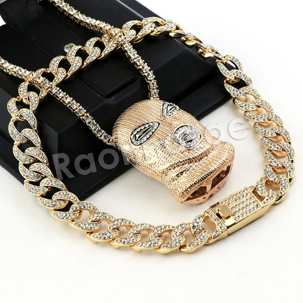 Hip Hop Quavo Goon Mask Miami Cuban Choker Chain Tennis Necklace L56