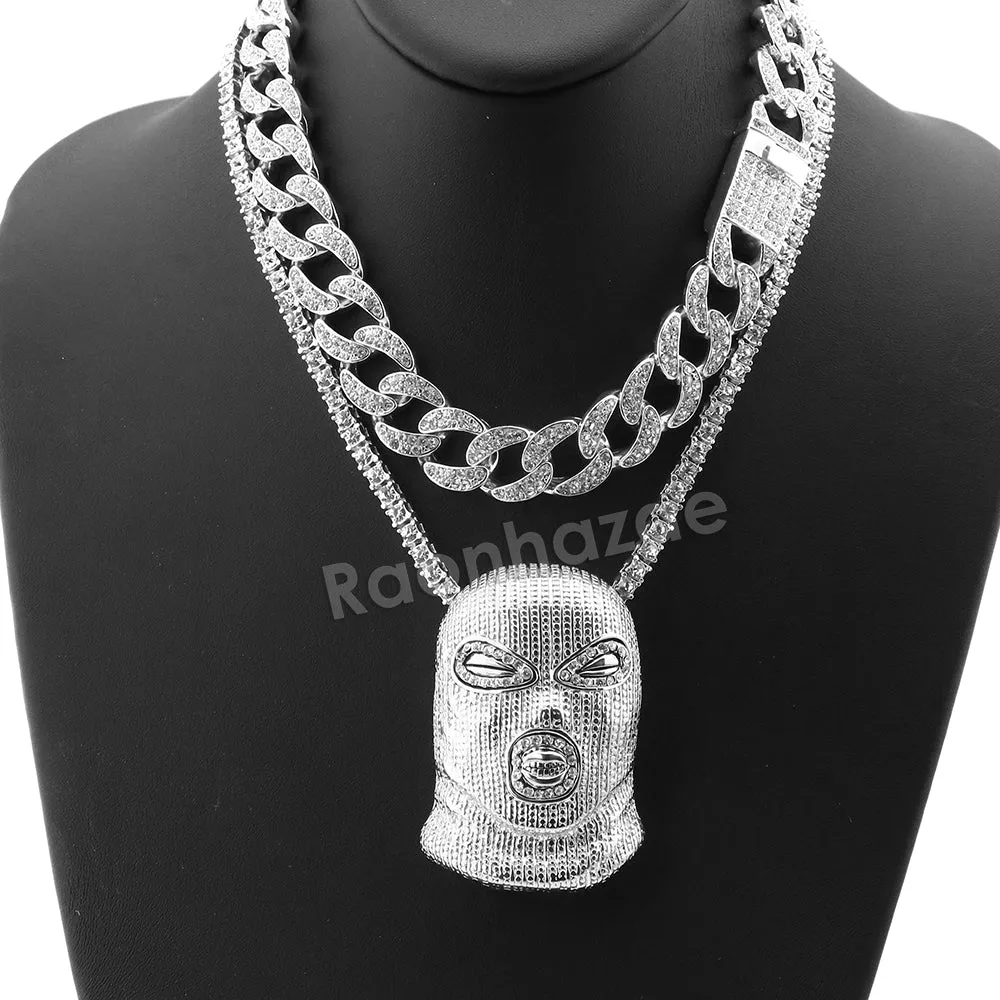 Hip Hop Quavo Goon Mask Miami Cuban Choker Chain Tennis Necklace L56
