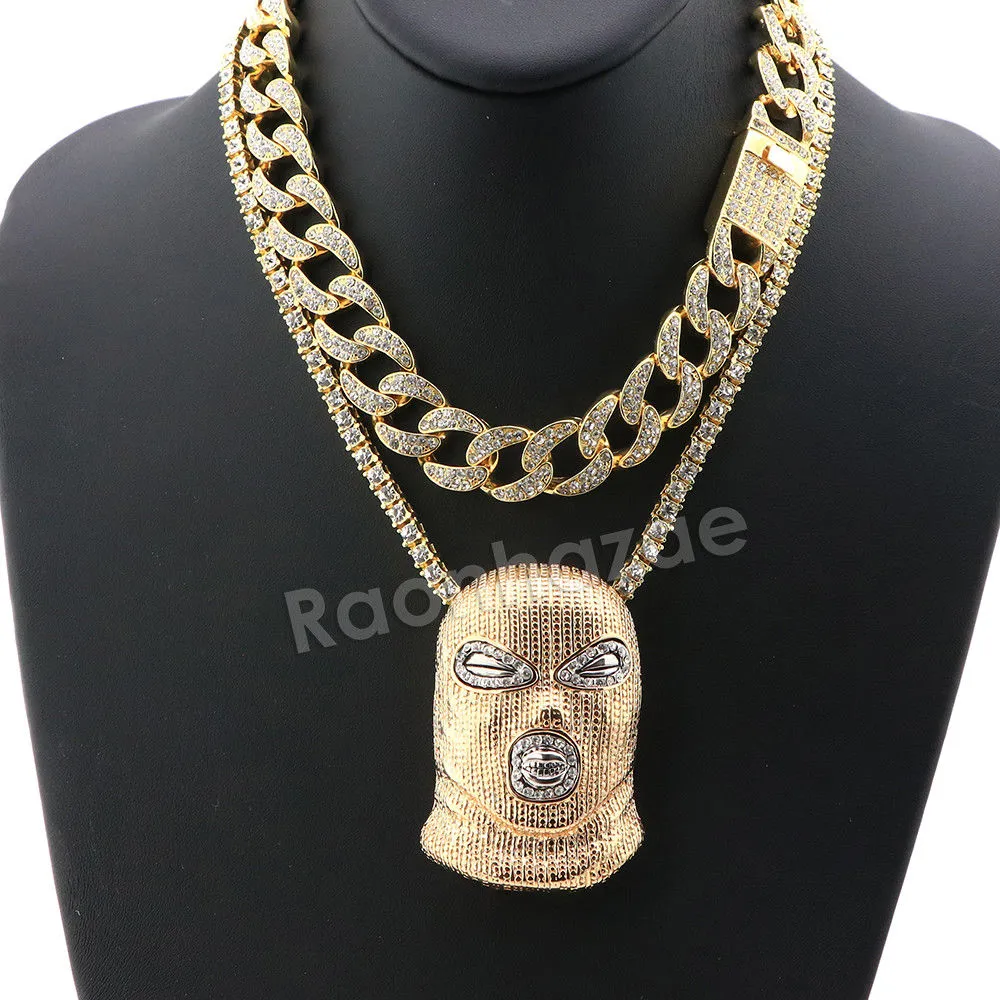 Hip Hop Quavo Goon Mask Miami Cuban Choker Chain Tennis Necklace L56