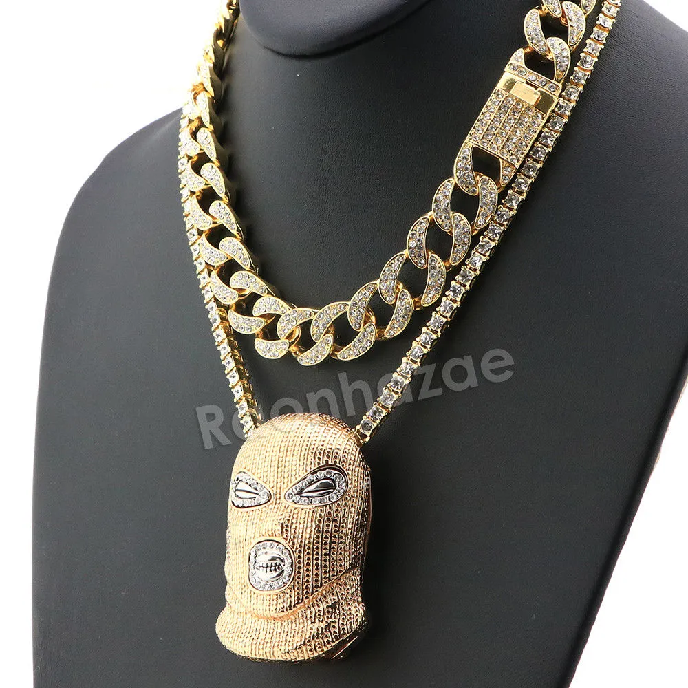 Hip Hop Quavo Goon Mask Miami Cuban Choker Chain Tennis Necklace L56
