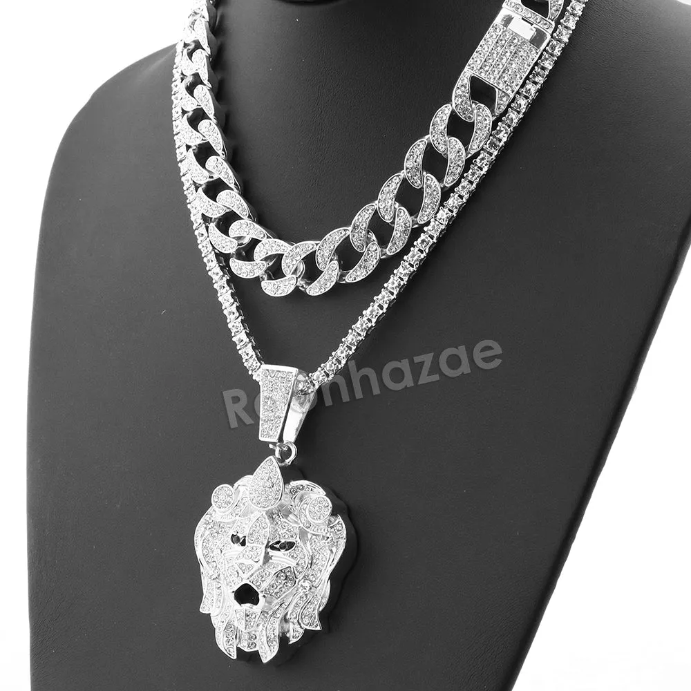 Hip Hop Quavo LION Miami Cuban Choker Chain Tennis Necklace L43