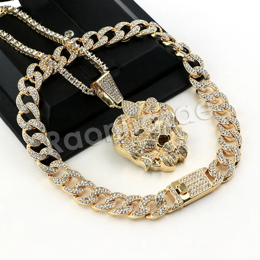 Hip Hop Quavo LION Miami Cuban Choker Chain Tennis Necklace L43