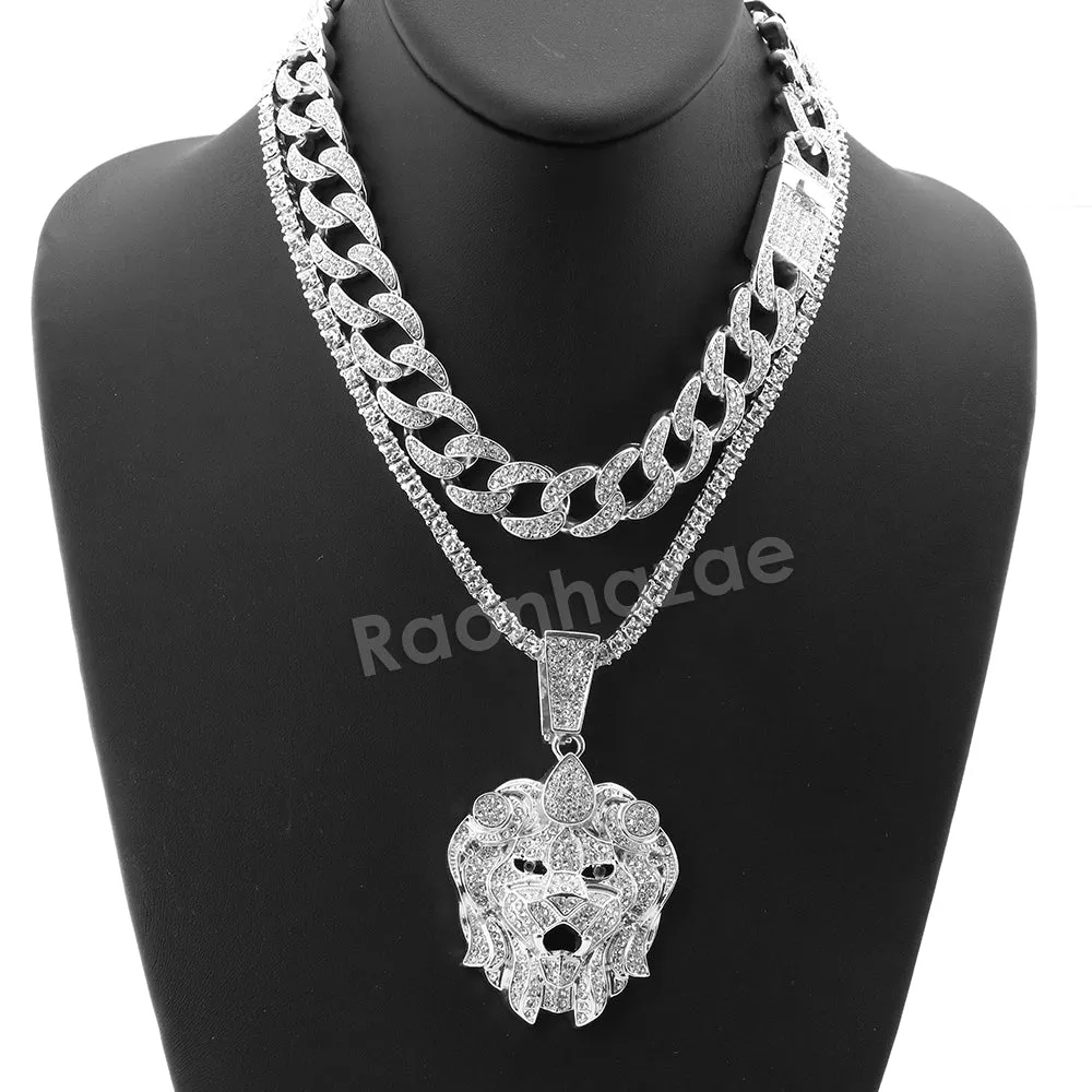 Hip Hop Quavo LION Miami Cuban Choker Chain Tennis Necklace L43