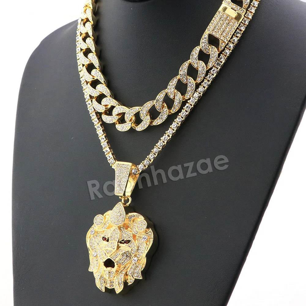 Hip Hop Quavo LION Miami Cuban Choker Chain Tennis Necklace L43