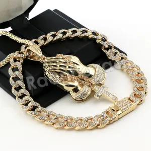Hip Hop Quavo PRAYING HANDS Miami Cuban Choker Chain Tennis Necklace L42