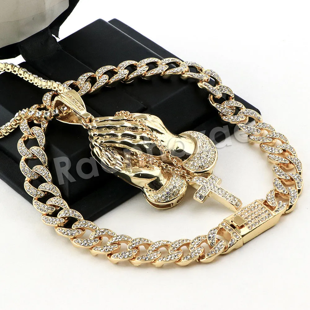 Hip Hop Quavo PRAYING HANDS Miami Cuban Choker Chain Tennis Necklace L42