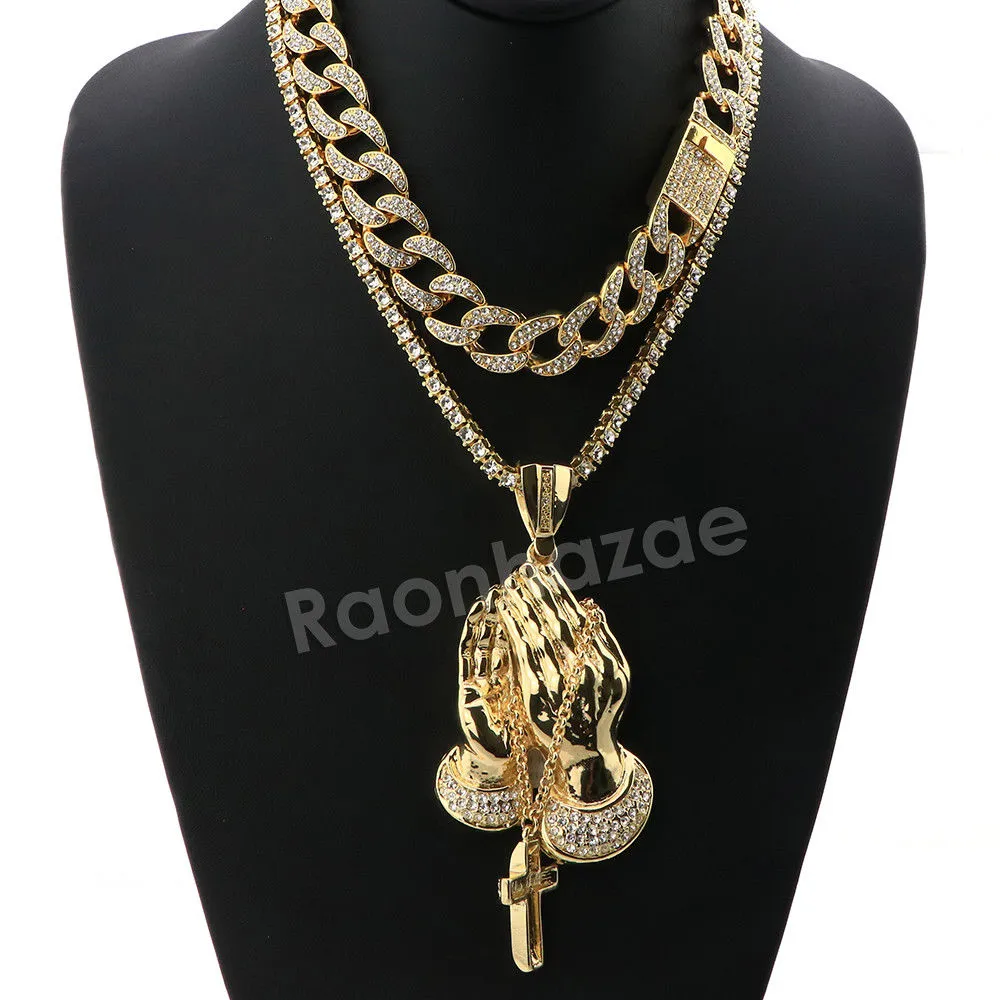 Hip Hop Quavo PRAYING HANDS Miami Cuban Choker Chain Tennis Necklace L42