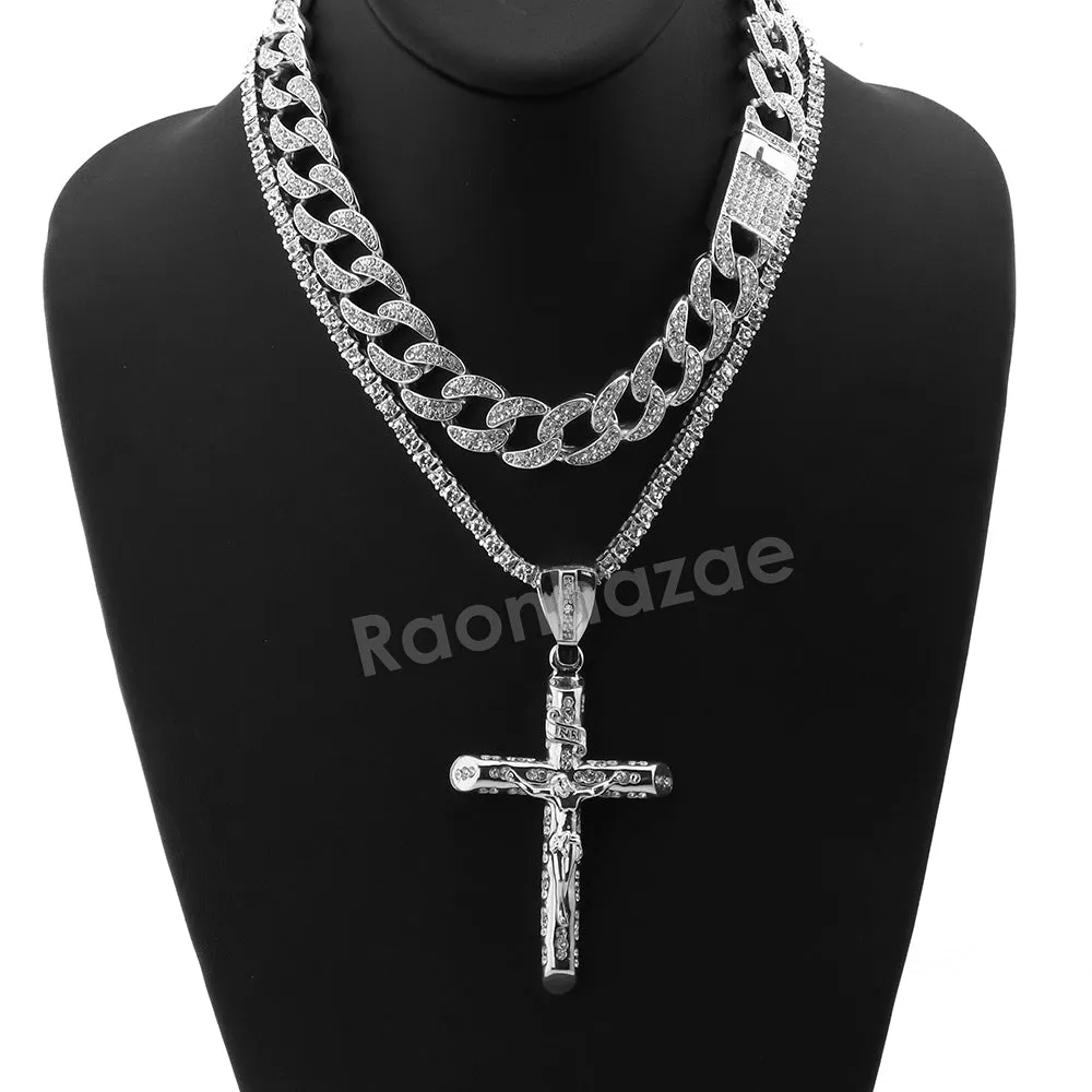 Hip Hop Quavo Small Cross Miami Cuban Choker Tennis Chain Necklace L15