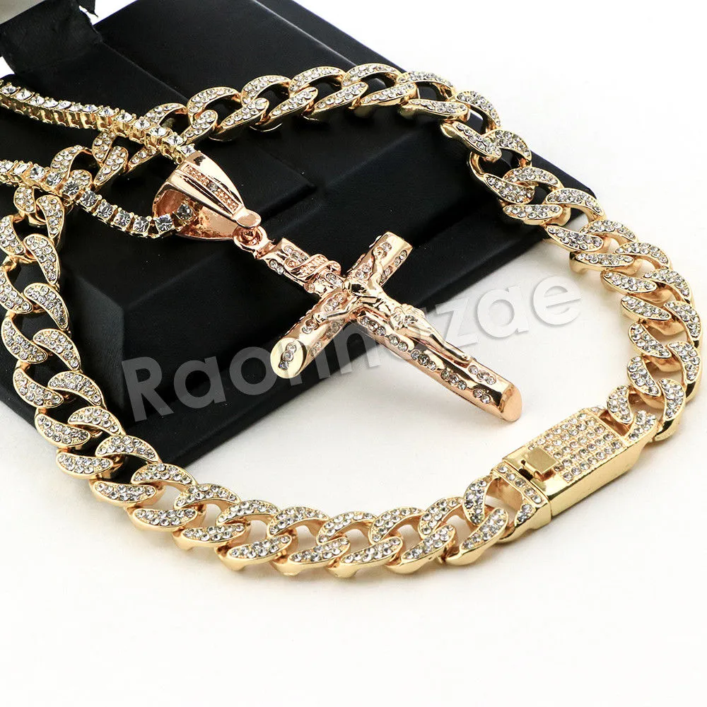 Hip Hop Quavo Small Cross Miami Cuban Choker Tennis Chain Necklace L15