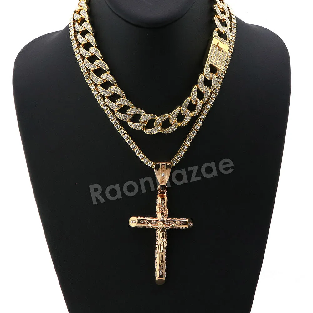 Hip Hop Quavo Small Cross Miami Cuban Choker Tennis Chain Necklace L15