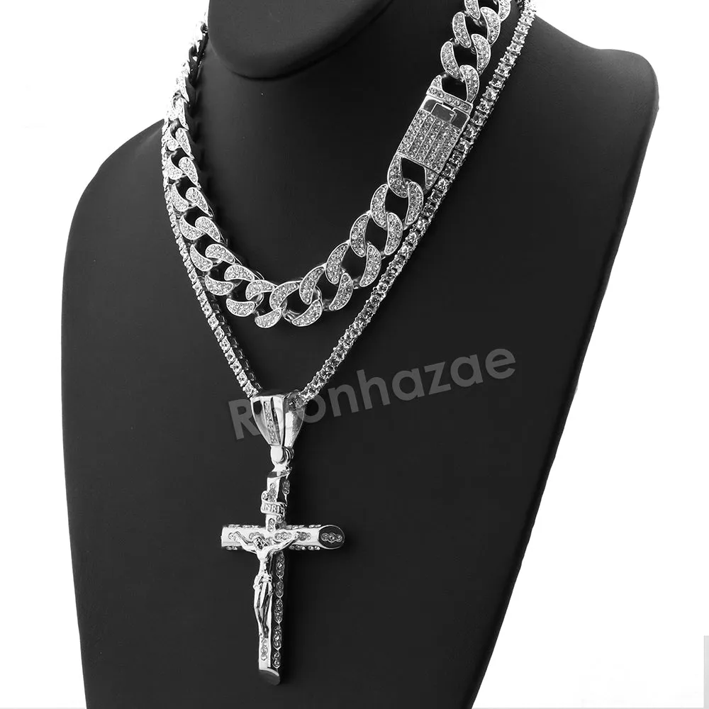 Hip Hop Quavo Small Cross Miami Cuban Choker Tennis Chain Necklace L15