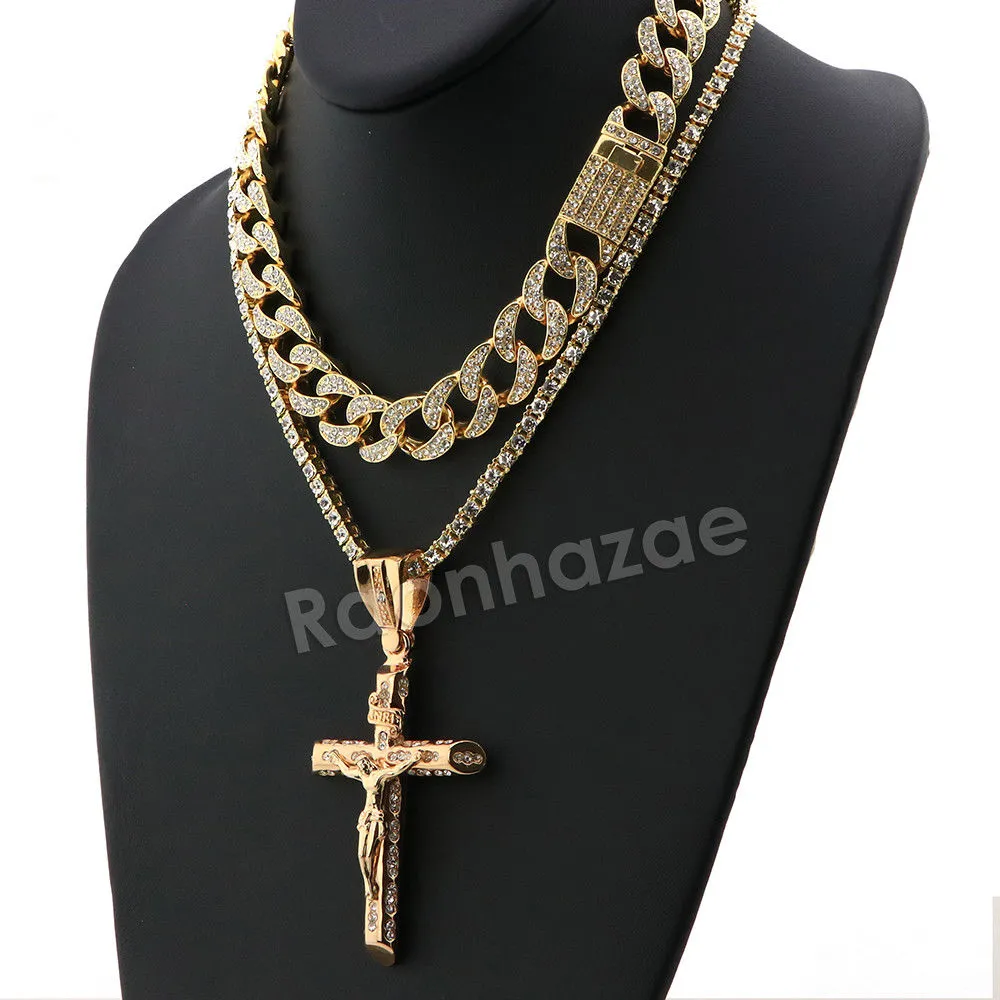 Hip Hop Quavo Small Cross Miami Cuban Choker Tennis Chain Necklace L15