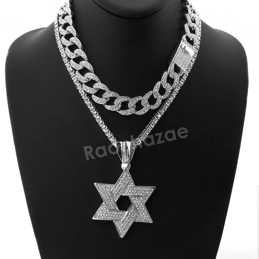Hip Hop Quavo Star of David Miami Cuban Choker Tennis Chain Necklace L31