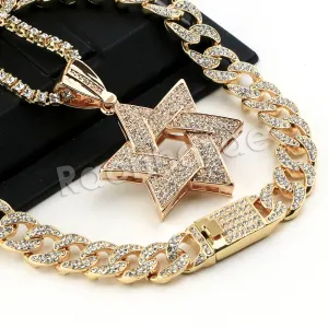 Hip Hop Quavo Star of David Miami Cuban Choker Tennis Chain Necklace L31
